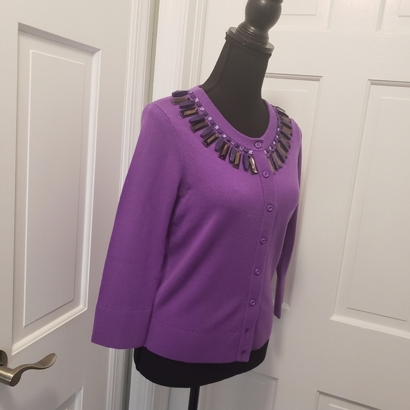 Kate Spade Purple Wool Cardigan Embellished neckline Small - Picture 6 of 12